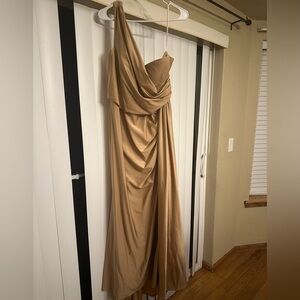 Elegant Tan One-Shoulder Dress